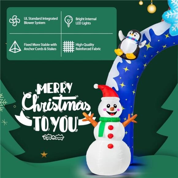 10FT Christmas Inflatable Decor Archway Blow Up with Built-in Bright LED Lights - Picture 4 of 7